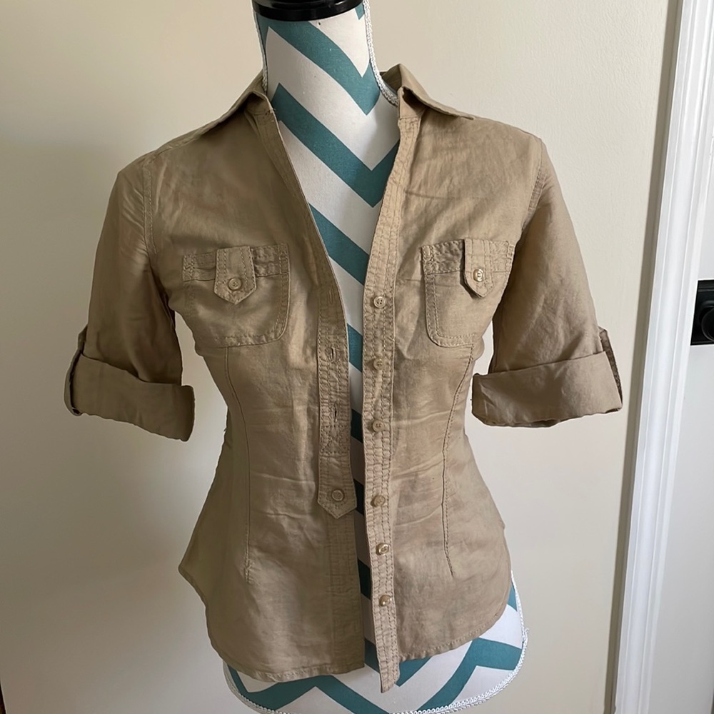 H and M khaki colored button down